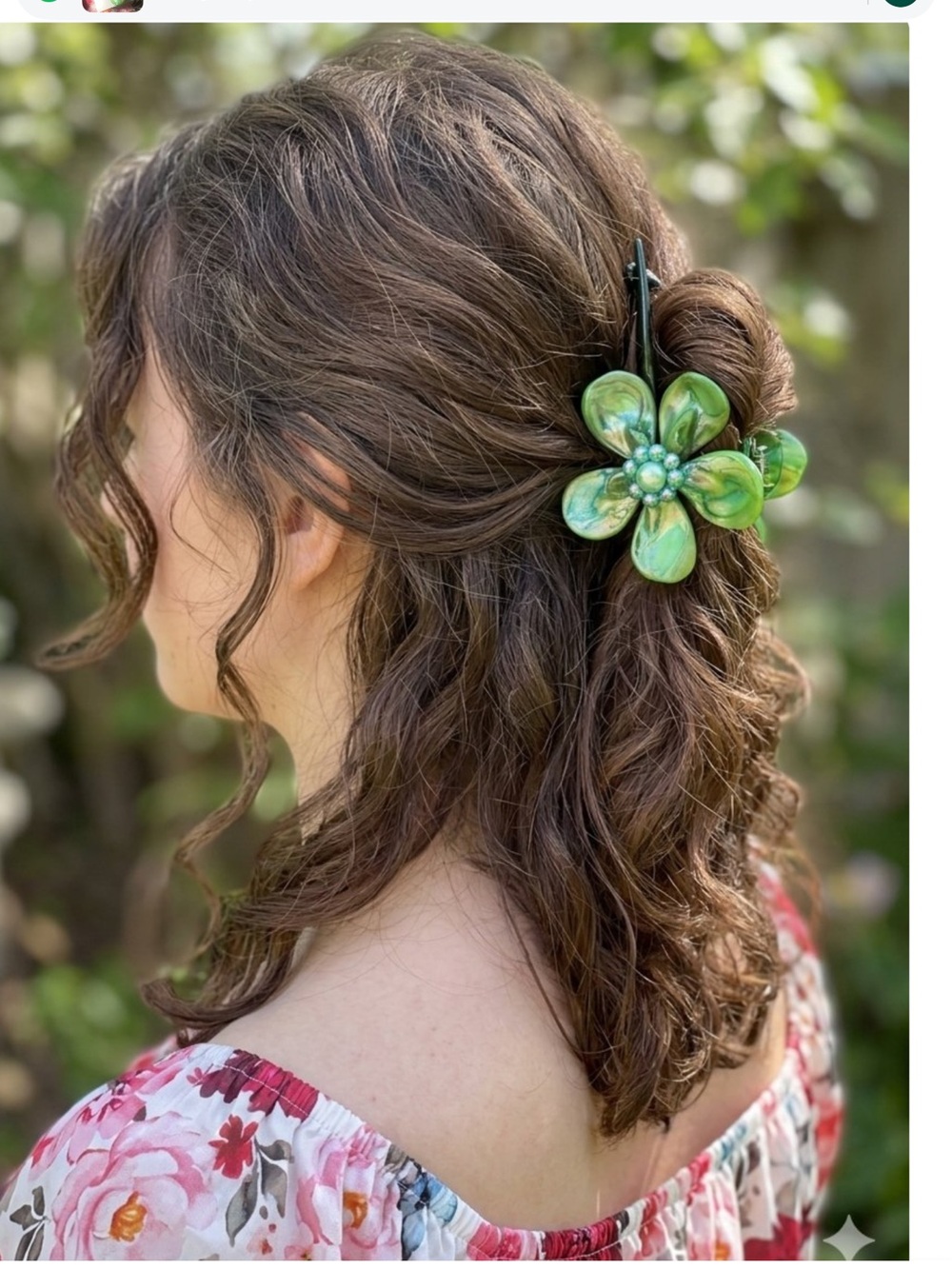 Green Flower Hair Clip - Women's Accessory